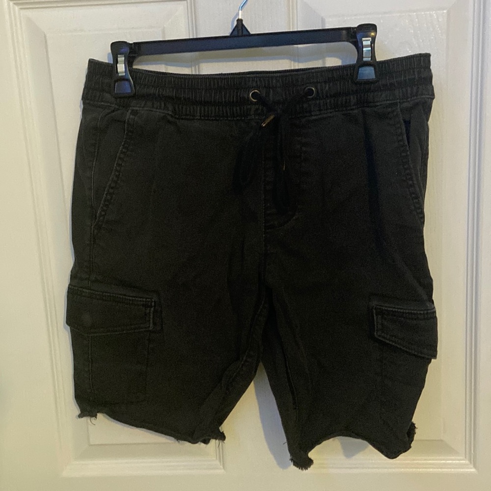 Black Hollister shorts “ripped Jean look” on bottom of shorts size S